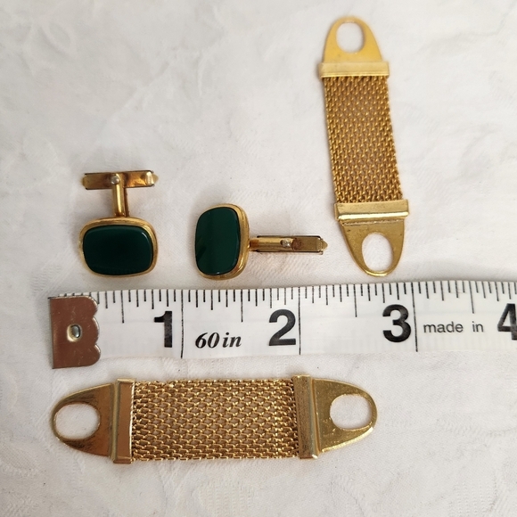 Mens Green & Yellow Gold Cufflinks - Picture 8 of 8